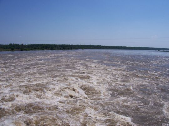 Mississippi River water roaring into the Atchafalaya Basin after passing through the Old River Control Structure.