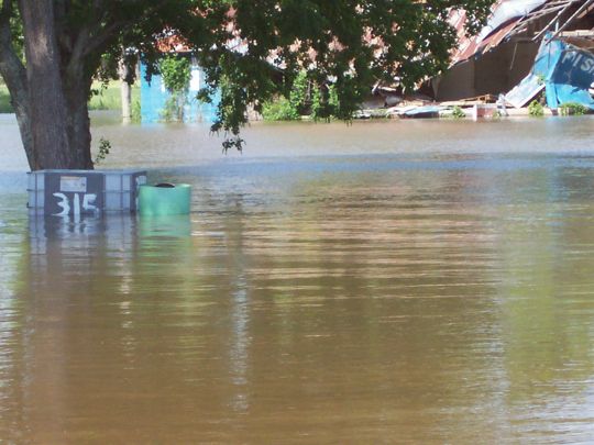 Homes submerged in Atchafalaya River water in Simmesport