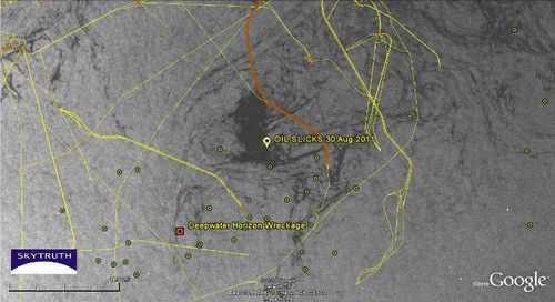 Satellite image from August 30, 2011. The yellow marker titled Satellite image from August 30, 2011. The yellow marker titled