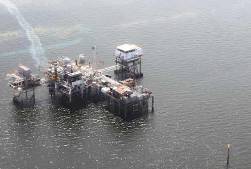 Oil slick emerging from a Texas Petroleum facility on August 19, 2011. Photo by Bonny Schumaker of On Wings Of Care. Oil slick emerging from a Texas Petroleum facility on August 19, 2011. Photo by Bonny Schumaker of On Wings Of Care.